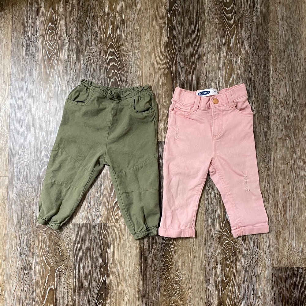 2 Pairs Of Pants Green & Pink Jogger Boyfriend Cut